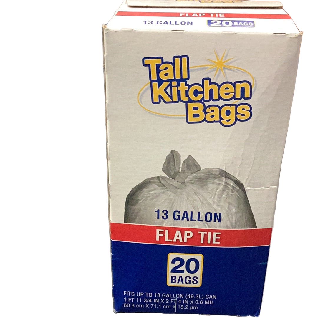 Tall kitchen trashbags w/flap tie 13 GAL 20ct