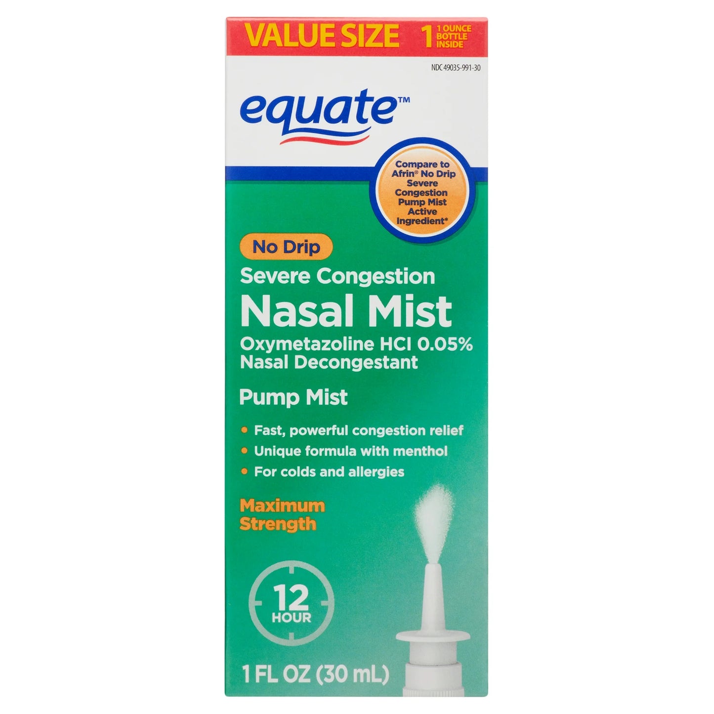 Equate Maximum Strength No-drip severe Nasal Congestion
