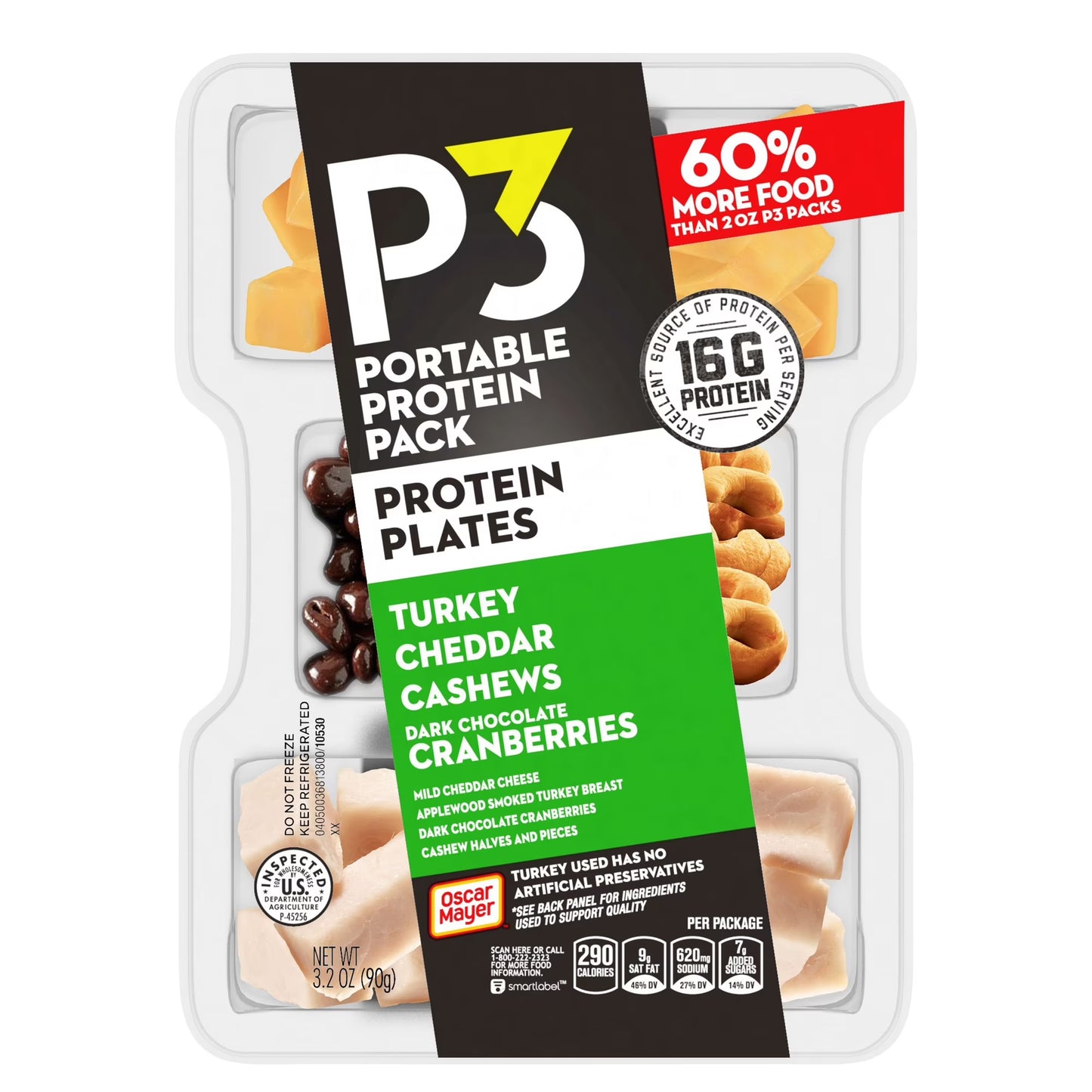 P3 Portable Protein Snack Plate with Turkey, Cheddar Cheese, Cashews & Dark Chocolate Cranberries