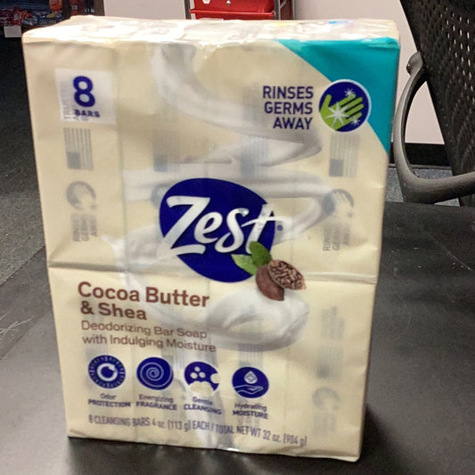 Zest 8pk bar soap (cocoa butter & shea)