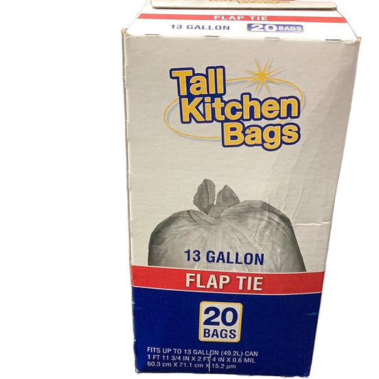 Tall kitchen trashbags w/flap tie 13 GAL 20ct