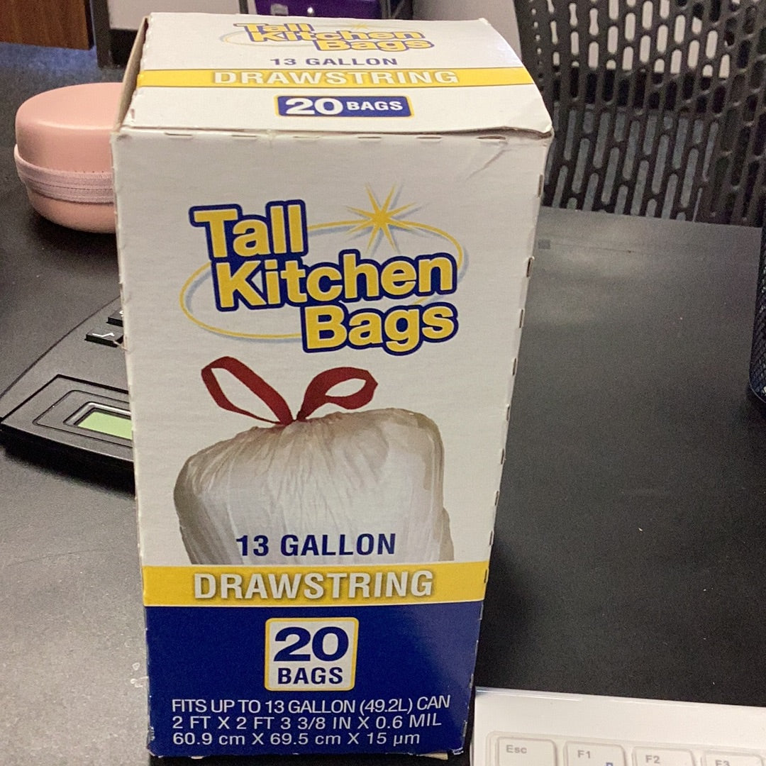 Tall kitchen trashbags w/drawstrings 13 GAL (20ct)