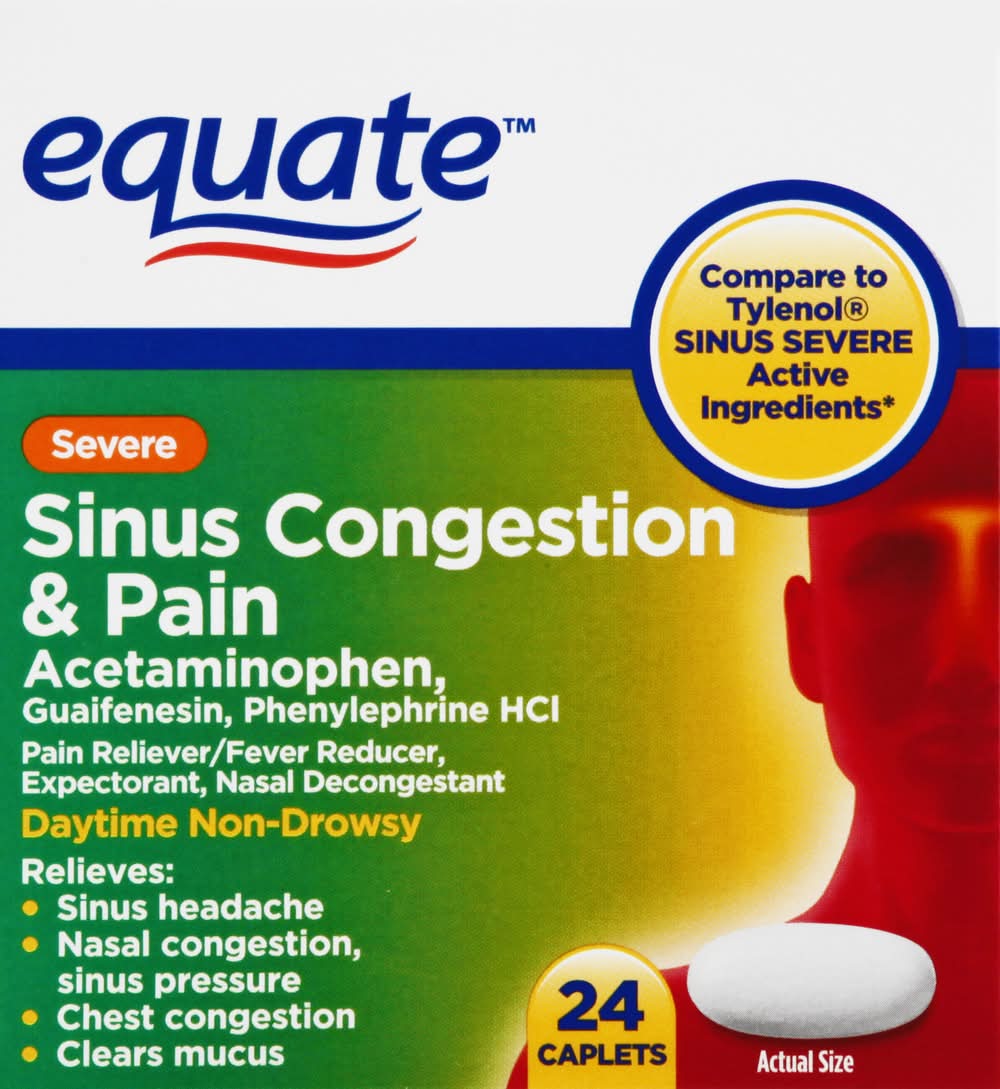 Equate Non-Drowsy Severe Sinus Congestion & Pain Caplets, 24 Count