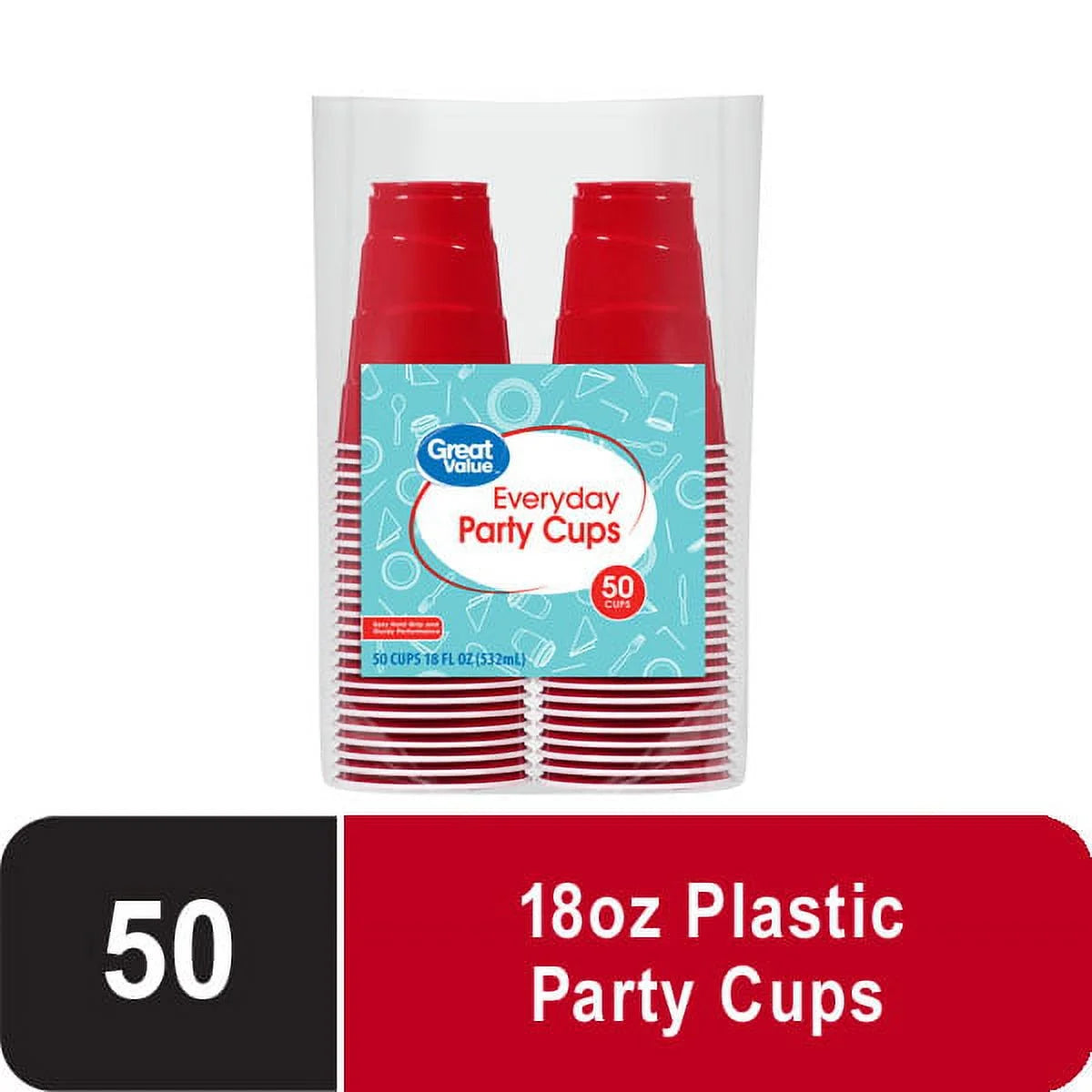 Great Value Everyday Disposable Plastic Party Cups, Red, 18 oz