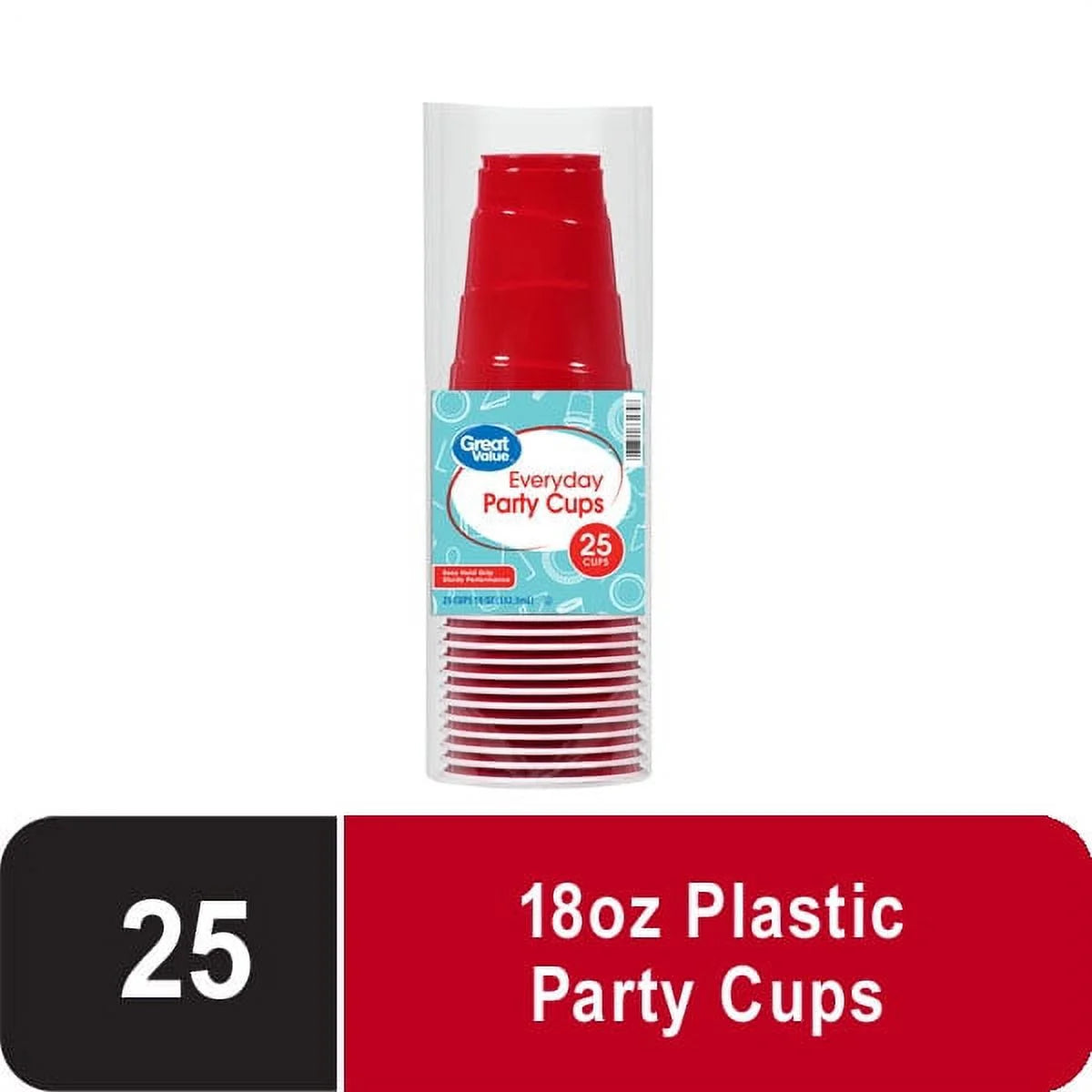 Great Value Everyday Disposable Plastic Party Cups, Red, 18 oz