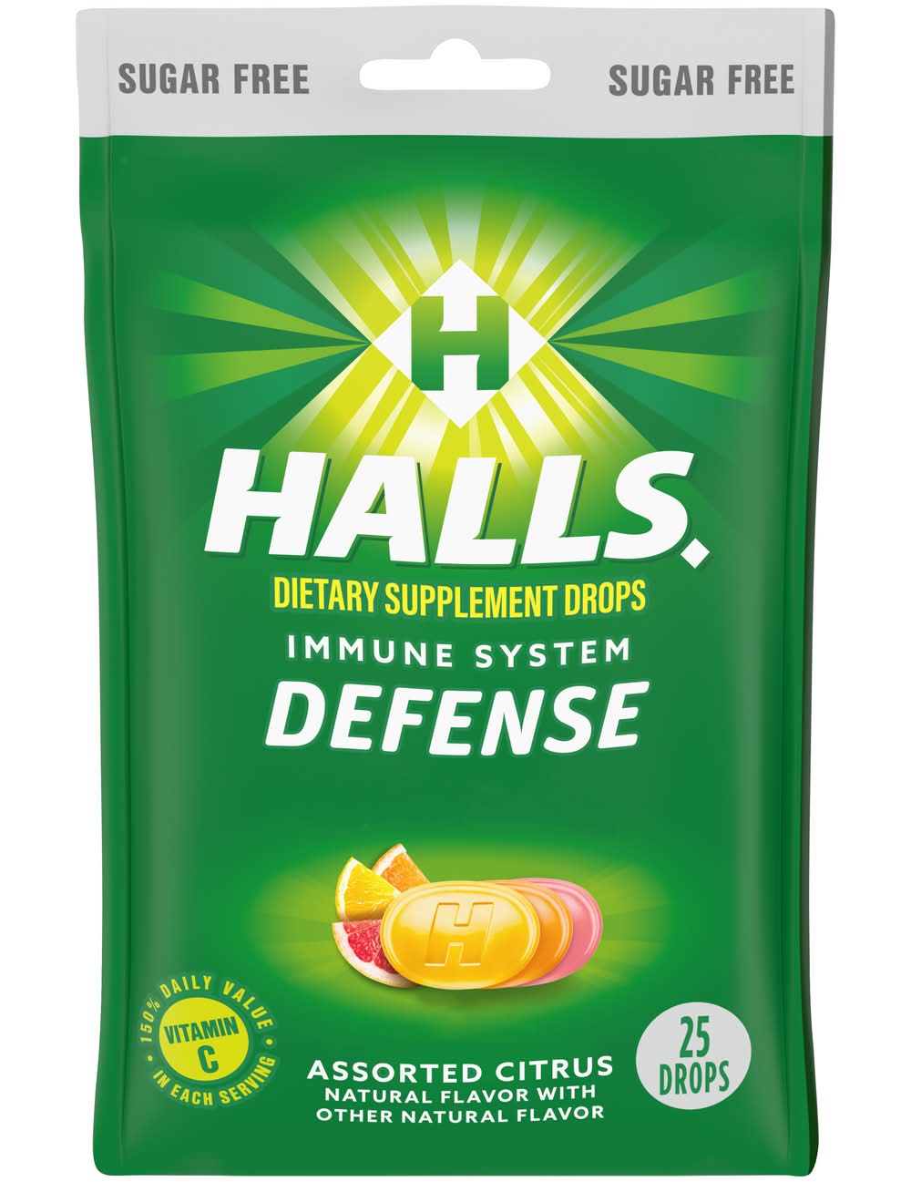 Halls Sugar Free Dietary Supplement Drop, Assorted Citrus (2.73 oz, 25 ct)