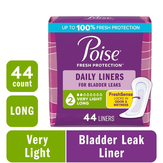 Poise-Daily-Incontinence-Panty-Liners-2-Drop-Very-Light-Absorbency-Long-44-Count