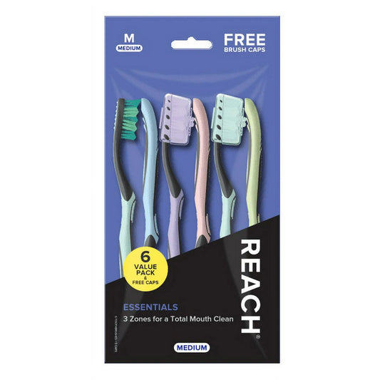 Reach Essentials Manual Toothbrush, Medium, 6ct